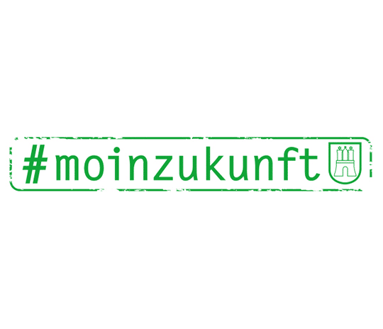 Grünes Logo mit Hashtag moinzukunft.